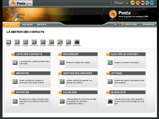 gestion des contacts emailing dans Posta-Nova