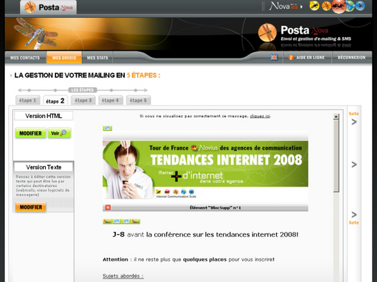 gestion des emailings dans Posta-Nova